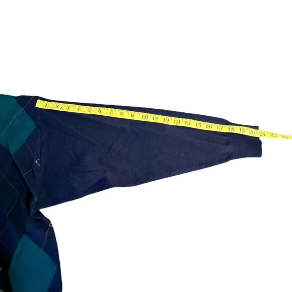 Vintage Cardigan Gold Button Argyle Academia Wool Blue Old Money Grandpa Size M - Picture 8 of 12